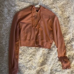 Pink Cropped ZipUp Hoodie